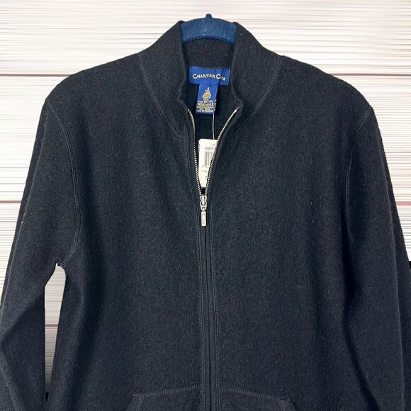 NWT Vtg Charter Club Boiled Wool Full Zip Black Cardigan Lightweight Jacket S - Picture 2 of 12